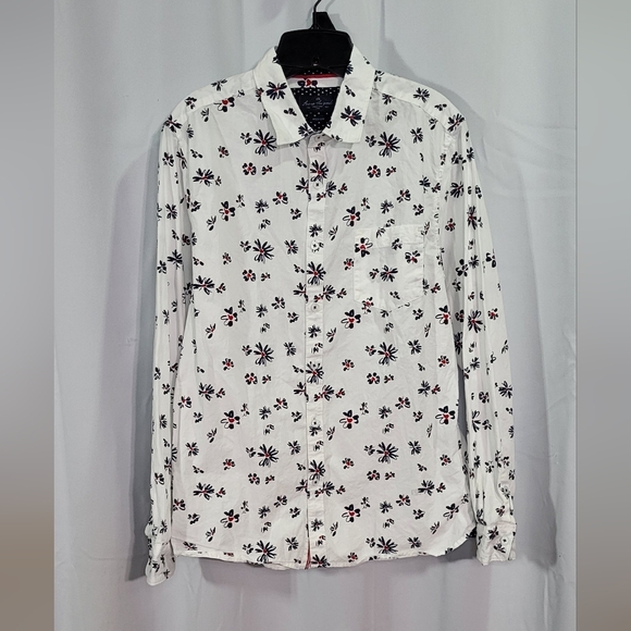 Across The Pond Other - Across The Pond Men's White Floral Casual Long Sleeve Button Down Shirt Size Med